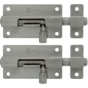 AMIG schuifslot/plaatgrendel - 4x - RVS - 2.5 x 3.7cm - Inox matte afwerking - deur - schutting - hek