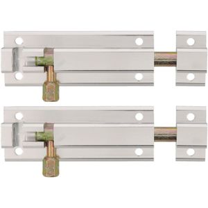 AMIG schuifslot plaatgrendel - 2x - aluminium - 10 cm - zilver - deur - schutting - raam