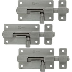 AMIG schuifslot/plaatgrendel - 3x - RVS - 6.5 x 3.7cm - Inox matte afwerking - deur - schutting - hek