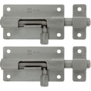 AMIG schuifslot/plaatgrendel - 3x - RVS - 5 x 3.7cm - Inox matte afwerking - deur - schutting - hek