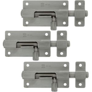 AMIG schuifslot/plaatgrendel - 6x - RVS - 5 x 3.7cm - Inox matte afwerking - deur - schutting - hek