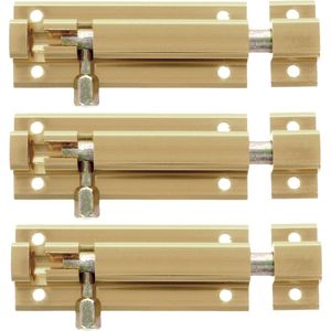 AMIG schuifslot/plaatgrendel - 3x - aluminium - 15 cm - goudkleur - deur - schutting - raam slot