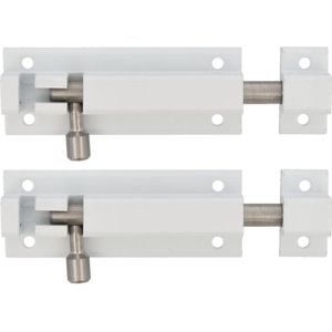 AMIG schuifslot/plaatgrendel - 4x - aluminium - 10 cm - wit - deur - schutting - raam