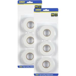 Kinzo Dubbelzijdig tape/plakband - wit - set met 6x rollen - Knutsel & hobby materiaal