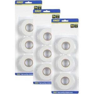 Kinzo Dubbelzijdig tape/plakband - wit - set met 9x rollen - Knutsel & hobby materiaal