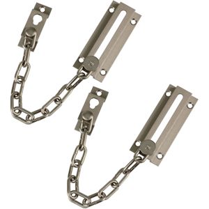 AMIG deurketting - 2x - messing - geborsteld zilver - 18 cm - incl schroeven - inbraakbeveiliging - Deurkettingen