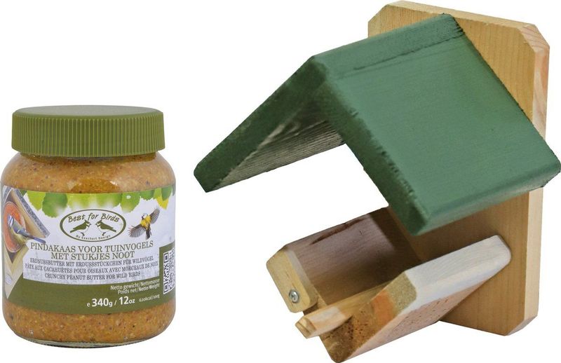 Pindakaas met ophanging voor tuinvogels pakket - 1x pot basic voer - diverse soorten vogels voeren