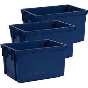 Opbergbox/opbergkrat 20 L - 3x - blauw - kunststof - 39 x 29 x 23 cm - stapelbaar/nestbaar