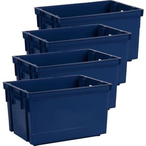 Opbergbox/opbergkrat 20 L - 4x - blauw - kunststof - 39 x 29 x 23 cm - stapelbaar/nestbaar - Opbergbox
