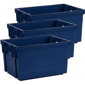 Opbergbox/opbergkrat 20 L - 6x - blauw - kunststof - 39 x 29 x 23 cm - stapelbaar/nestbaar
