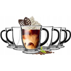 Glasmark Koffie glazen - 6x - met oor - zwart - 400 ml - latte macchiato glazen
