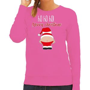 Bellatio Decorations foute kersttrui/sweater dames - Kerstman - roze - Merry Christmas S