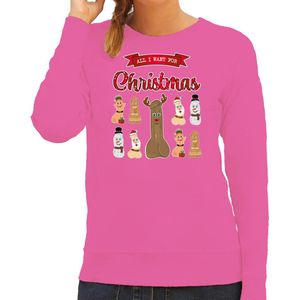 Foute Kersttrui/sweater voor dames - All I want for Christmas - roze - piemel/penis