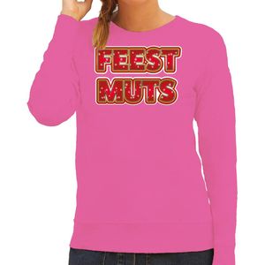 Bellatio Decorations Foute kersttrui/sweater voor dames - feest muts - roze - kerstmis S