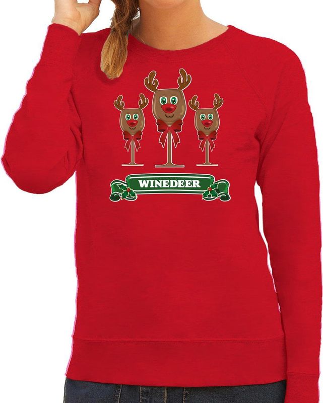 Bellatio Decorations - Foute Kersttrui - Rood - Winedeer