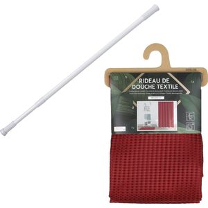 Douchegordijn met ringen - donkerrood - polyester - 180 x 200 cm - incl ophangstang uitschuifbaar 70-120 cm