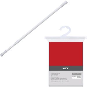 MSV Douchegordijn met ringen - rood - polyester - 180 x 200 cm - incl ophangstang uitschuifbaar 70-120 cm