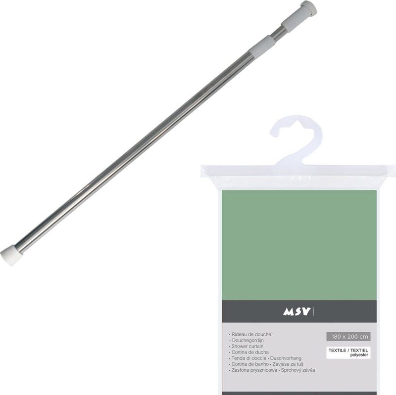 MSV Douchegordijn met ophangstang - uitschuifbaar van 75 tot 125 cm - groen - 180 x 200 cm - polyester
