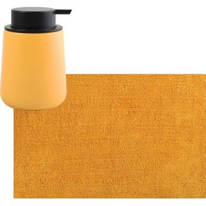 MSV badkamer droogloop mat/tapijt - 40 x 60 cm - met zelfde kleur zeeppompje 300 ml - saffraan geel