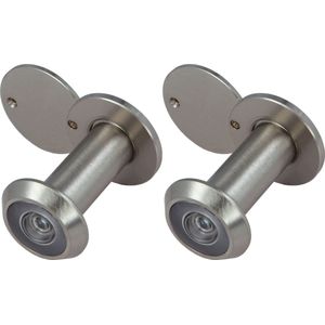 AMIG deurspion/kijkgat - 2x - mat zilver -  deurdikte 35-60mm - 160 graden kijkhoek - 14mm boorgat - Deurspionnen