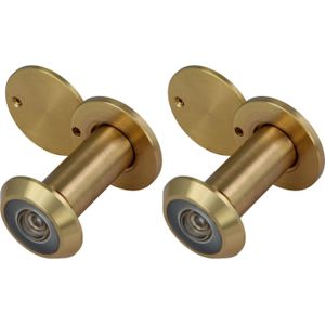 AMIG deurspion/kijkgat - 2x - messing -  deurdikte 35 tot 60mm - 160 graden kijkhoek - 14mm boorgat - Deurspionnen