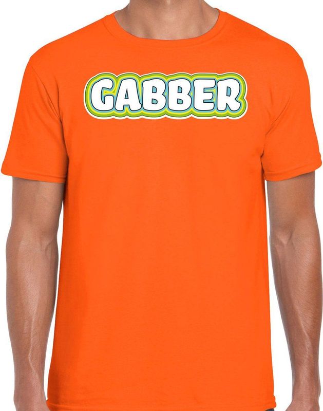 Bellatio Decorations Verkleed t-shirt heren - gabber - oranje - foute party carnaval - vriend