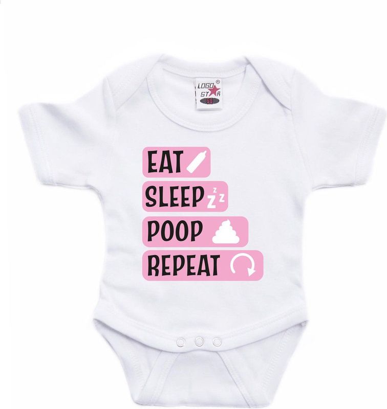 Bellatio Decorations - Rompertje - Roze - eat sleep poop repeat