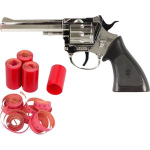 Cowboy Speelgoed Revolver/Pistool - Metaal - 100 Schots Platte Plaffertjes - met 2400 Shots set