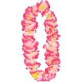Atosa Hawaii krans/slinger - Tropische kleuren roze - Grote bloemen hals slingers - verkleed accessoires