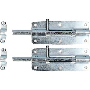 Deltafix schuifslot/plaatgrendel - 2x - 12 x 5cm - verzinkt staal - deur - schutting - hek