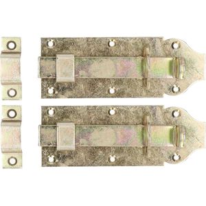 Deltafix schuifslot/hangslotschuif - 2x - 16 x 4.5cm - geel verzinkt staal - deur - schutting - hek