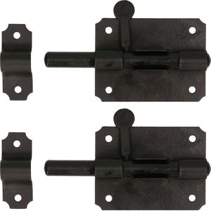 Deltafix schuifslot/plaatgrendel - 2x - 8 x 5cm - staal - zwart - deur - schutting - hek