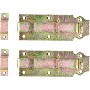 Deltafix schuifslot/hangslotschuif - 2x - 12 x 4.5cm - geel verzinkt staal - deur - schutting - hek - Grendels