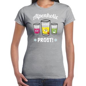 Bellatio Decorations Apres ski t-shirt dames - Alpenholic - grijs - wintersport - prost - proost
