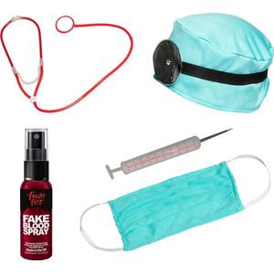 Dokter/chirurg ziekenhuis verkleed set - accessoires 6-delig - kunststof - met nepbloed en grote spuit