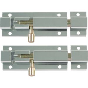 AMIG schuifslot/plaatgrendel - 2x - aluminium - 10cm - zilver - incl schroeven - deur - raam - Grendels