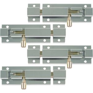 AMIG schuifslot/plaatgrendel - 4x - aluminium - 10cm - zilver - incl schroeven - deur - raam