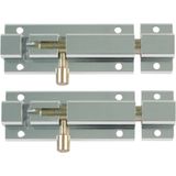 AMIG schuifslot/plaatgrendel - 2x - aluminium - 15cm - zilver - incl schroeven - deur - raam