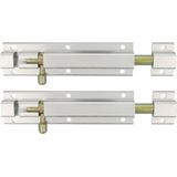 AMIG schuifslot/plaatgrendel - 2x - aluminium - 25cm - zilver - incl schroeven - deur - raam