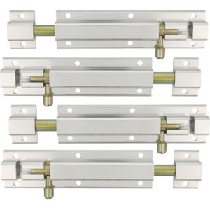 AMIG schuifslot/plaatgrendel - 4x - aluminium - 25cm - zilver - incl schroeven - deur - raam