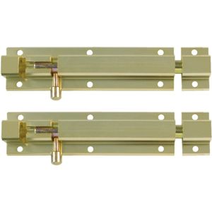 AMIG schuifslot/plaatgrendel - 2x - aluminium - 10cm - goud - incl schroeven - deur - raam - Grendels