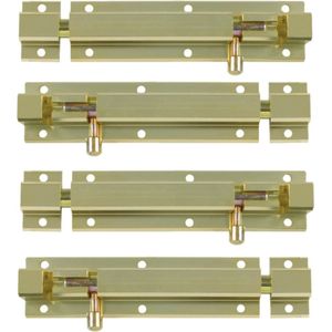 AMIG schuifslot/plaatgrendel - 4x - aluminium - 10cm - goud - incl schroeven - deur - raam