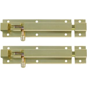 AMIG schuifslot/plaatgrendel - 2x - aluminium - 15cm - goud - incl schroeven - deur - raam