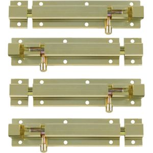 AMIG schuifslot/plaatgrendel - 4x - aluminium - 25cm - goud - incl schroeven - deur - raam