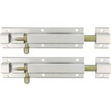 AMIG schuifslot/plaatgrendel - 2x - aluminium - 25cm - wit - incl schroeven - deur - raam