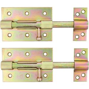 AMIG schuifslot/plaatgrendel - 2x - staal - 7cm - messing - incl schroeven - deur - raam - geschikt voor hangslot (niet inbegrepen)