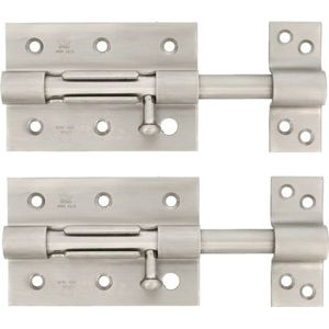 AMIG schuifslot/plaatgrendel - 2x - staal - 7cm - mat rvs - incl schroeven - deur - raam - geschikt voor hangslot (niet inbegrepen)