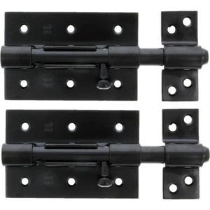 AMIG schuifslot/plaatgrendel - 2x - staal - 8.5cm - zwart - incl schroeven - deur - raam - geschikt voor hangslot (niet inbegrepen)