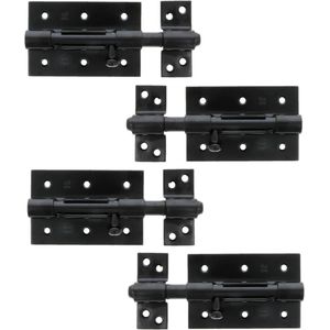 AMIG schuifslot/plaatgrendel - 4x - staal - 10cm - zwart - incl schroeven - deur - raam - geschikt voor hangslot (niet inbegrepen)