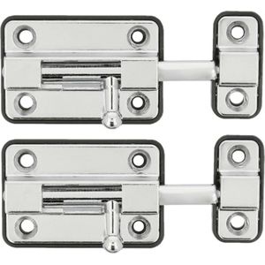 AMIG schuifslot/plaatgrendel - 2x - zamak - 5cm - verchroomd - incl schroeven - deur - raam - Grendels